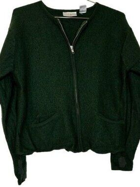 Preswick & Moore 100% Women's Wool Vintage Full Zip Cardigan Sweater Green Small